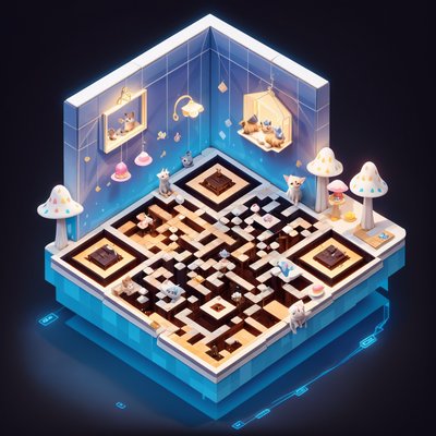 Isometric Pet Cafe Diorama QR Code for Posters