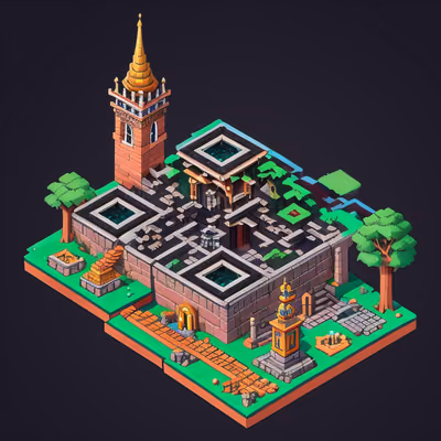 Изометрический монастырский городок: 3D QR-код для постеров — изображение 1