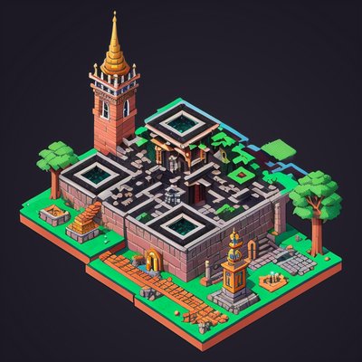 Изометрический монастырский городок: 3D QR-код для постеров