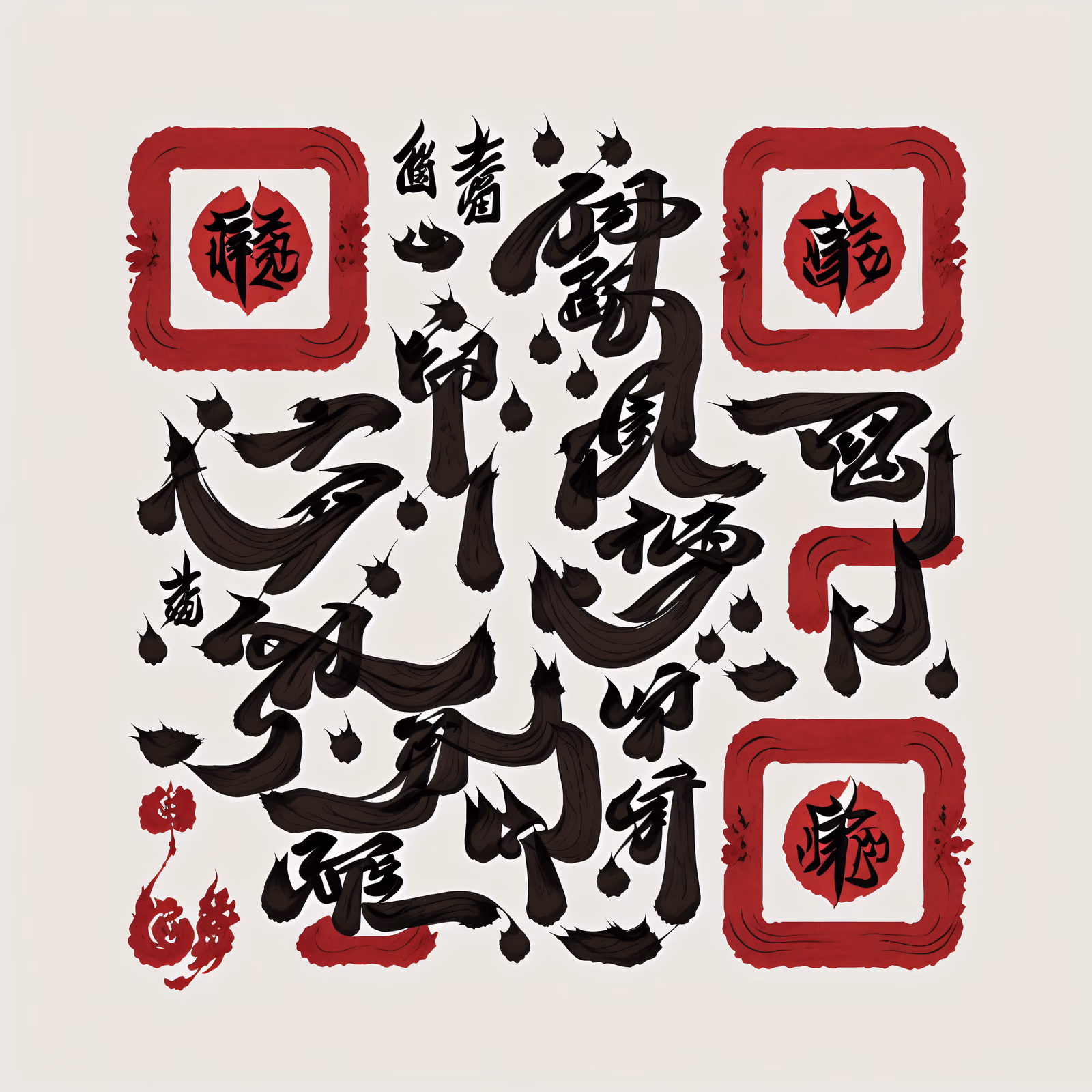 红色印章汉字书法二维码艺术 — 图片 1