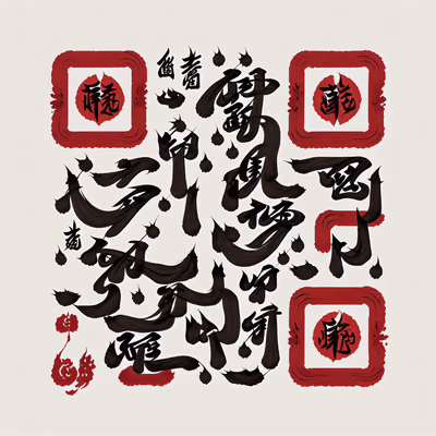 红色印章汉字书法二维码艺术 — 图片 1