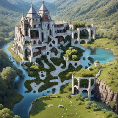 Fantasy Castle River Valley QR Code Art — image 1