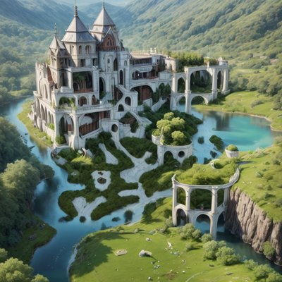 Fantasy Castle River Valley QR Code Art