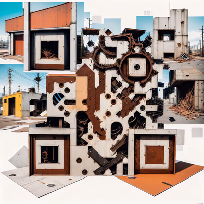 Rusted Industrial Machinery Collage QR Code for Posters — image 1