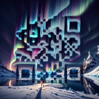 Aurora Frozen Lake Digital Painting QR Code for Posters
