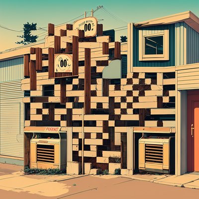 Retro Wood Panel Storefront Illustration QR Code for Posters