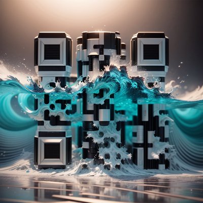 绿松石色海浪冲击立柱3D二维码艺术