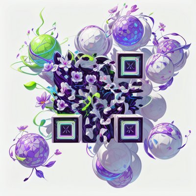Neon Floral Spheres Game Art QR Code for Stickers