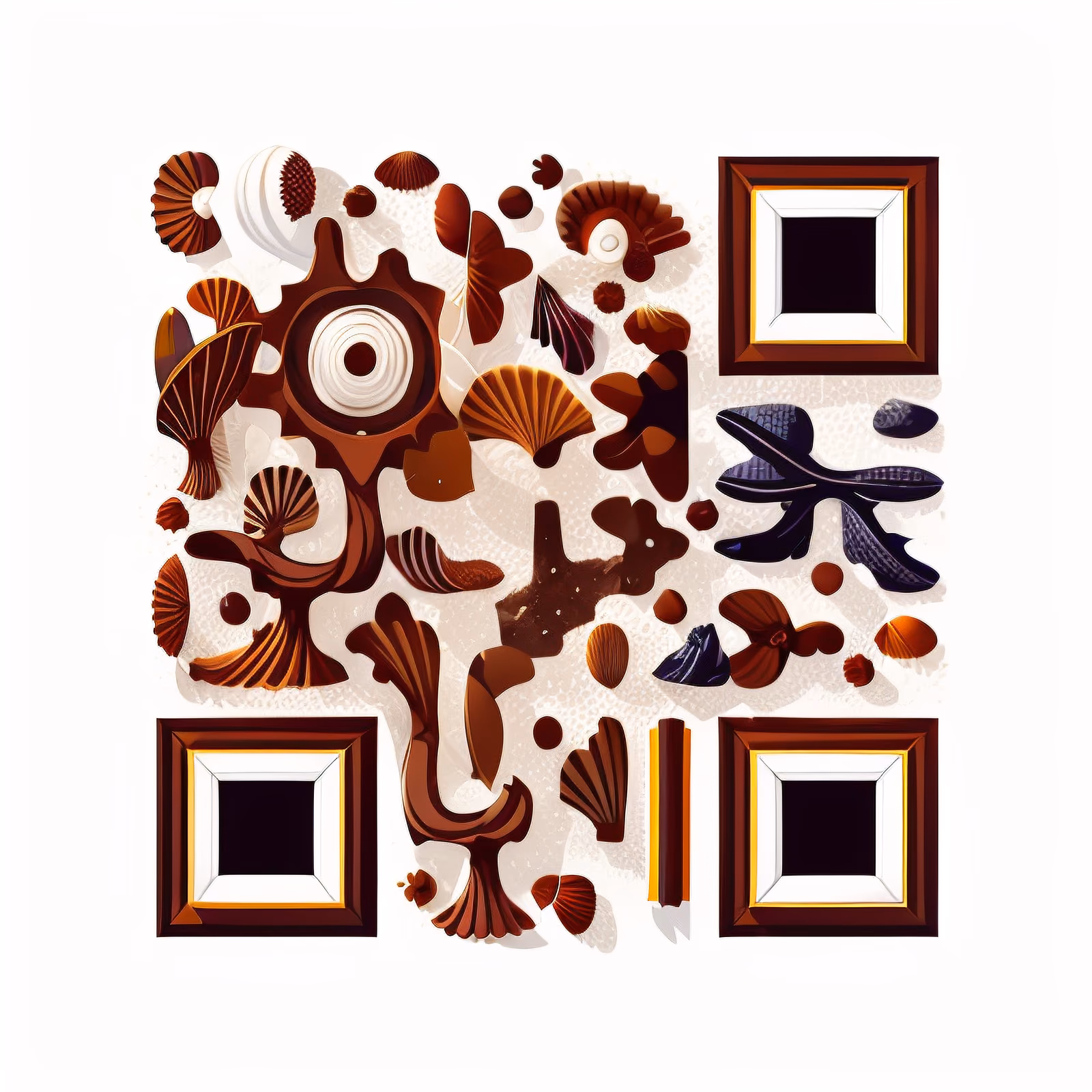 Коричневые морские ракушки: векторный узор QR-код для упаковки — изображение 1