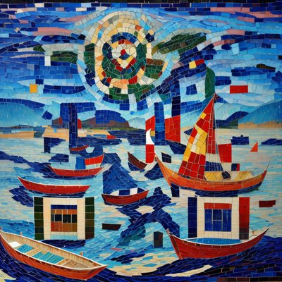 Harbor Boats Tile Mosaic QR Code Art