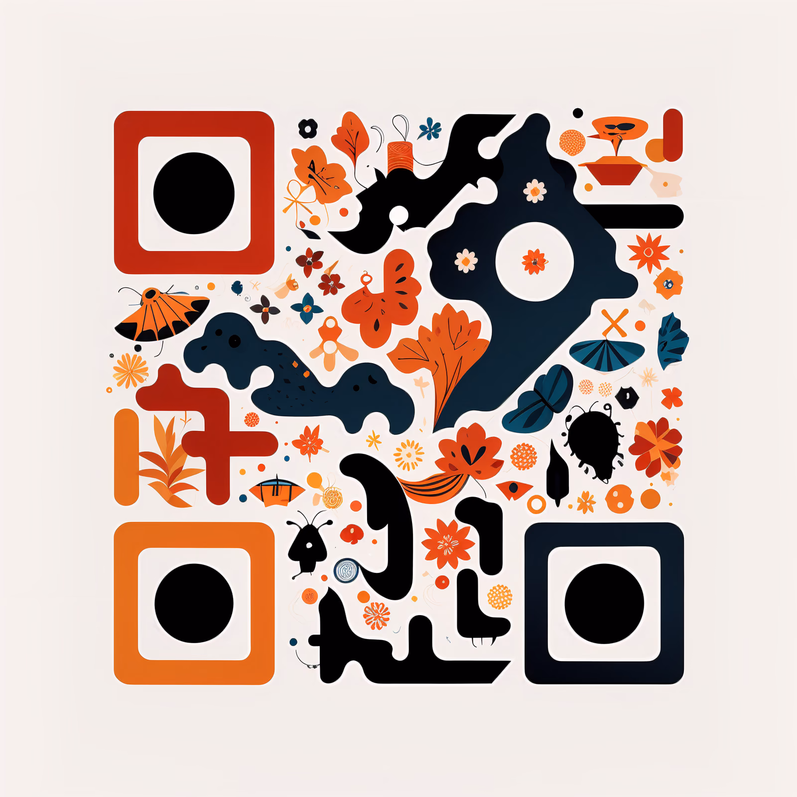 Векторный QR-код с насекомыми и цветами для постеров — изображение 1