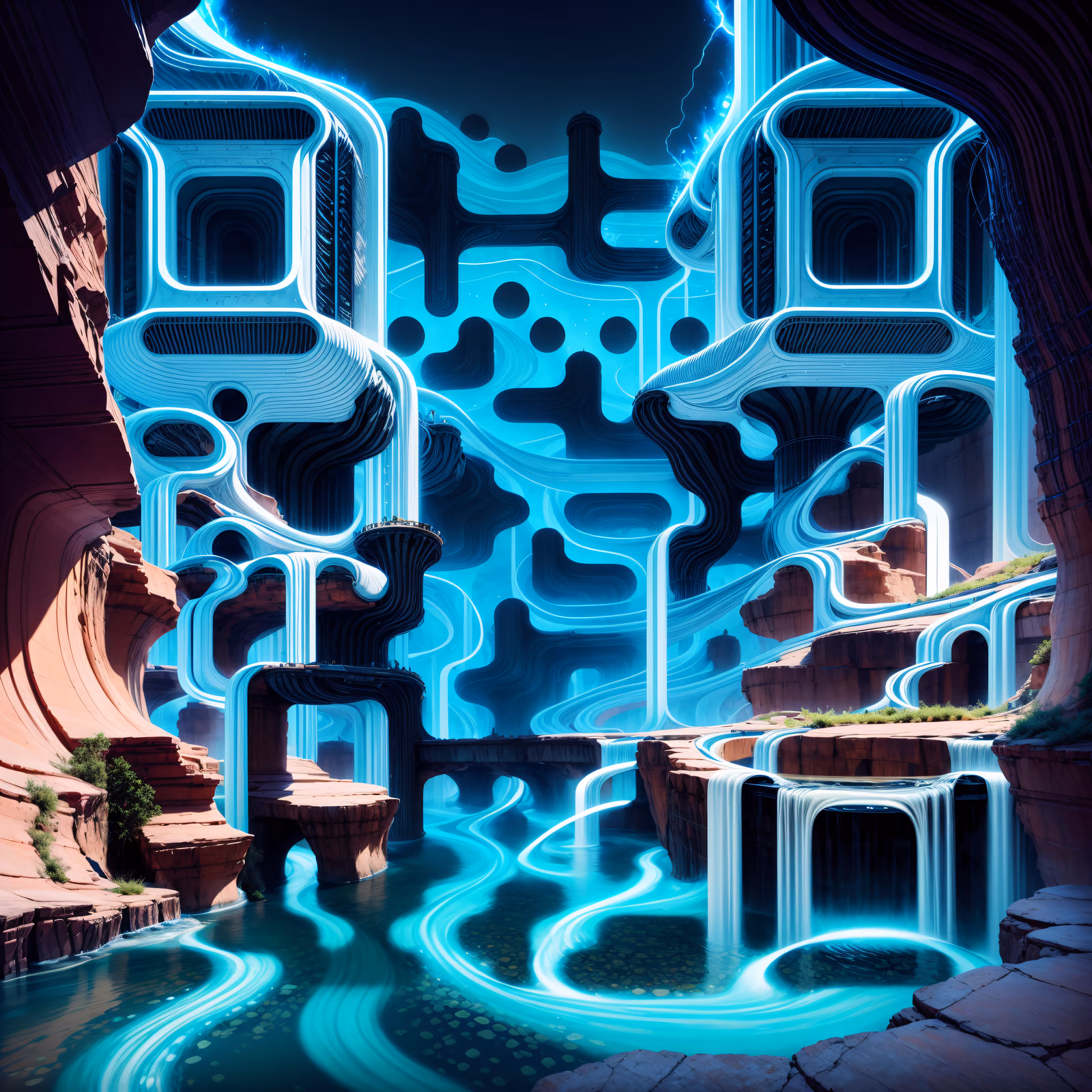 Cybernetic Canyon Aqueducts Surreal QR Code Poster — image 1