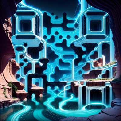 Cybernetic Canyon Aqueducts Surreal QR Code Poster