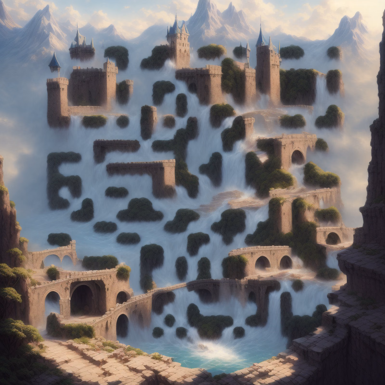 Castle Waterfall Fantasy Matte QR Code Art — image 1