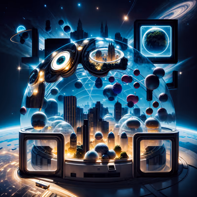 Orbital Glass Dome City Surreal QR Code for Posters — image 1