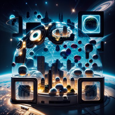 Orbital Glass Dome City Surreal QR Code for Posters