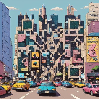 City Street Traffic Comic Style QR Code for Posters