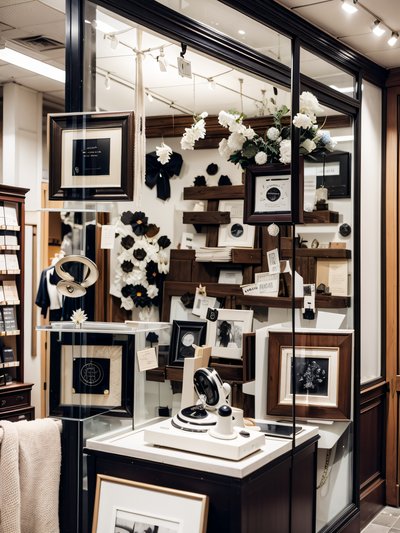 Vintage Boutique Window Photorealistic QR Code for Storefront Displays