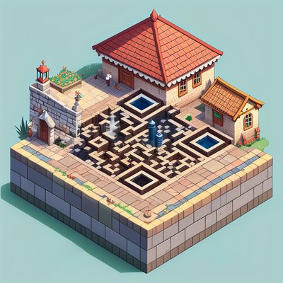 Isometric Village Square 3D QR Code Art