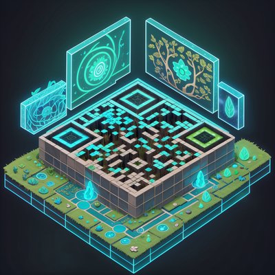 Изометрическая диорама зачарованного леса: QR-код как арт-объект