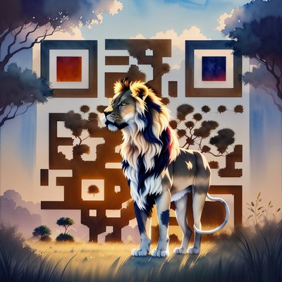 Savanna Lion Watercolor QR Code Art