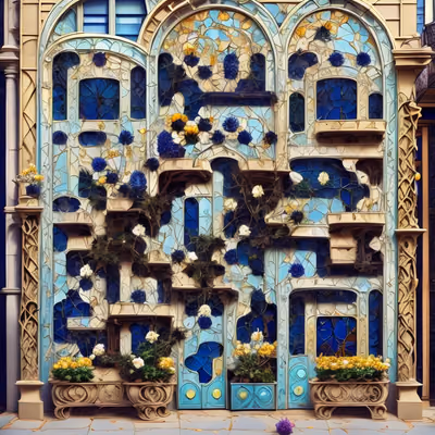 Art Nouveau Stained Glass Facade Building QR Code Art — image 1