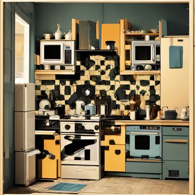Retro Kitchen Appliances Collage QR Code Art