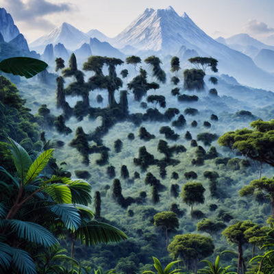 Misty Jungle Mountain Photorealistic QR Code Art — image 1