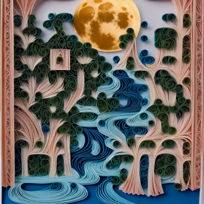 Moonlit River Paper Quilling QR Code Art — image 1