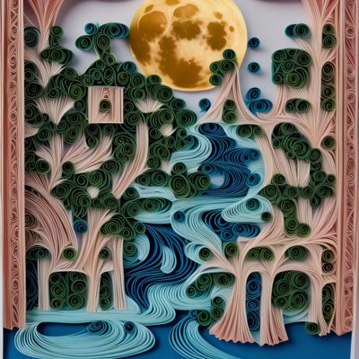 Moonlit River Paper Quilling QR Code Art