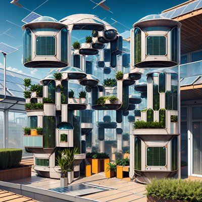 Rooftop Greenhouse Pods Retrofuturism QR Code for Posters