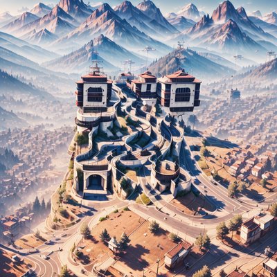 Aerial Mountain Town Digital Painting QR Code for Posters