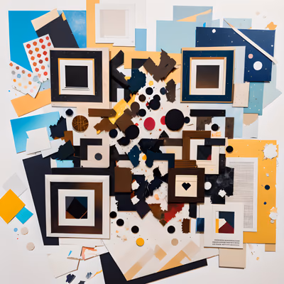 Абстрактный QR-код в стиле дада-коллажа из рваной бумаги — изображение 1