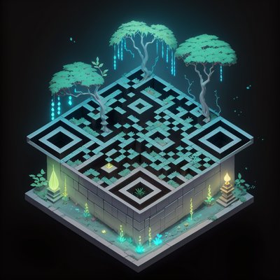 Isometric Forest Shrine Diorama QR Code for Posters
