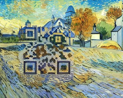 Blue Roofed Church Oil Painting QR Code Art