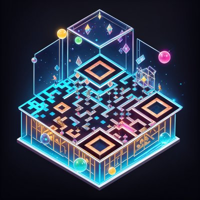 Isometric Mirror Maze Arcade Neon QR Code for Posters