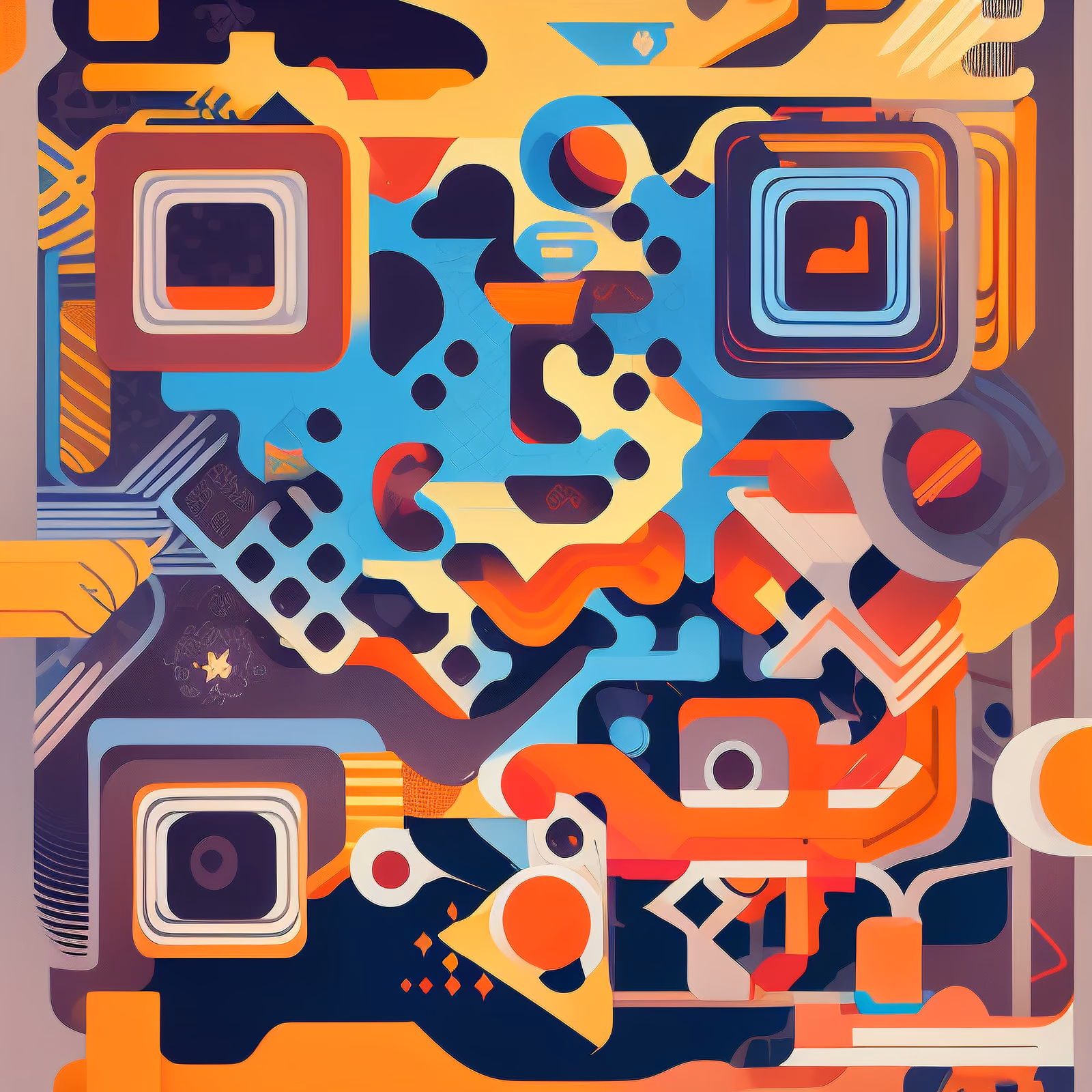 Orange Blue Geometric Vector Pattern QR Code for Posters — image 1