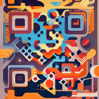Orange Blue Geometric Vector Pattern QR Code for Posters