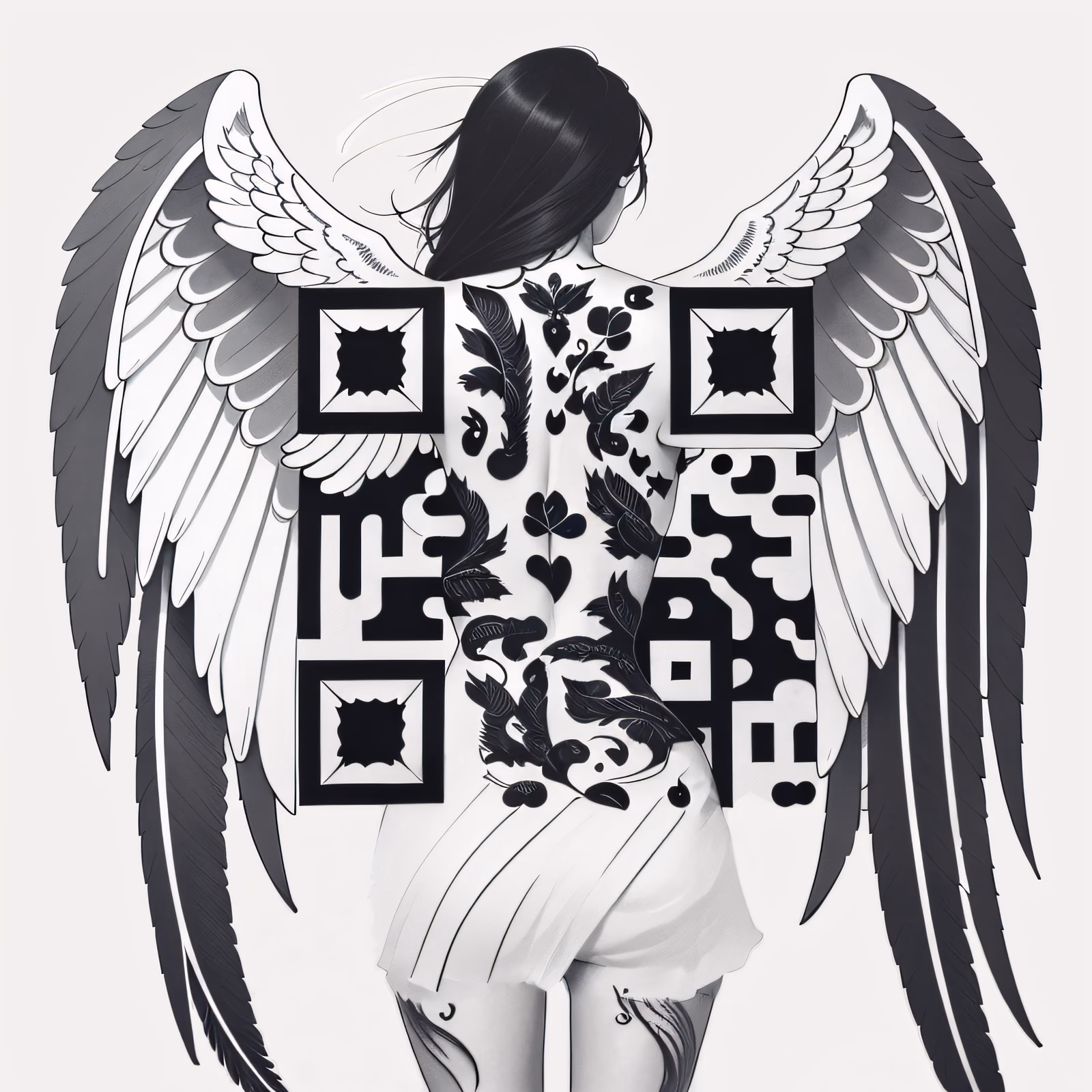 Angel Wings Back Tattoo QR Code for Temporary Tattoos — image 1