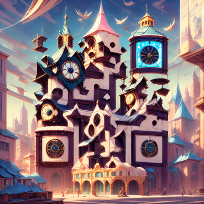 Fantasy Clock Tower City Concept QR Code for Posters — image 1