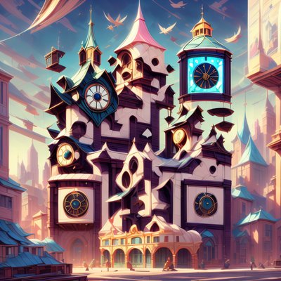 Fantasy Clock Tower City Concept QR Code for Posters