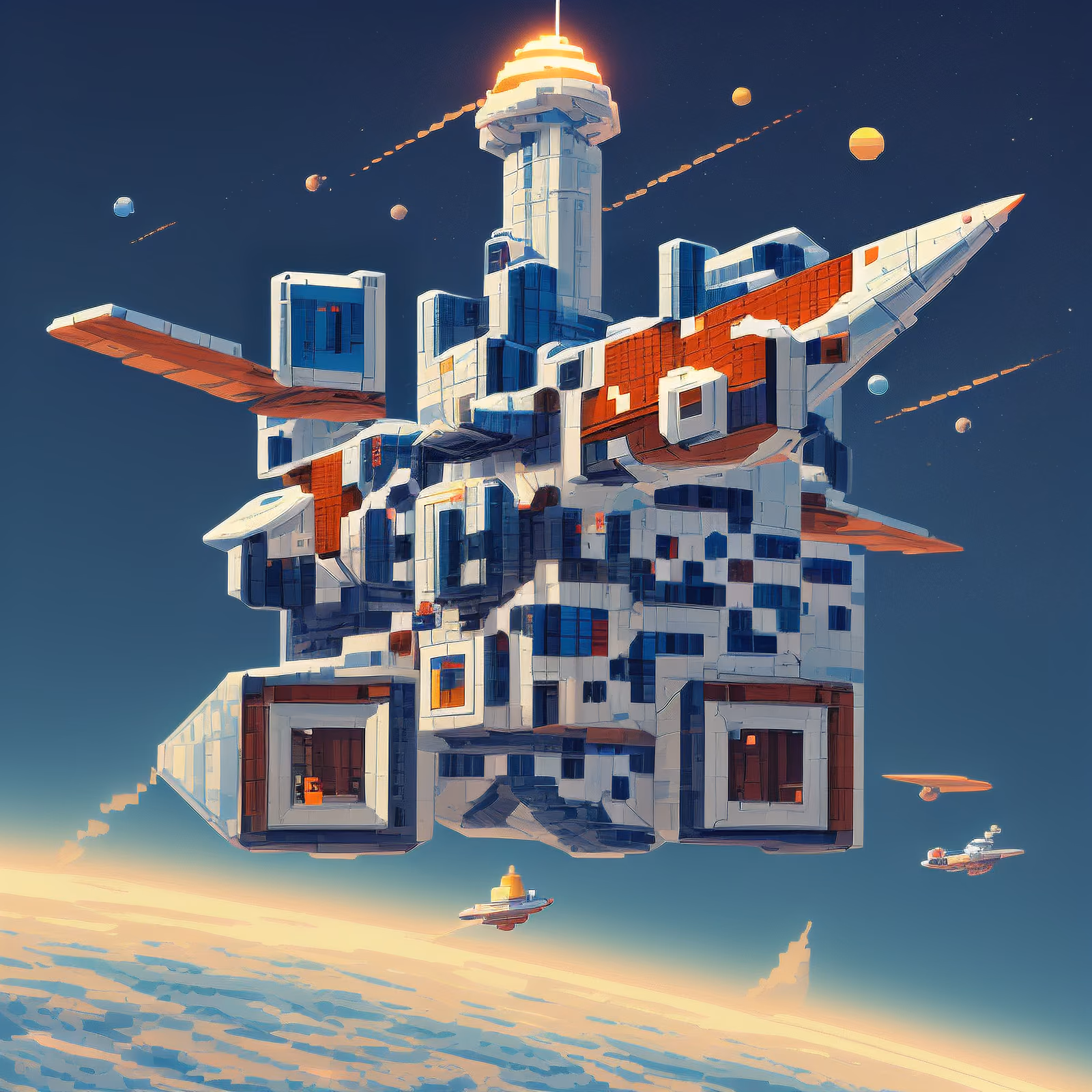 Пиксельный космический корабль над планетой: QR-код для постеров — изображение 1
