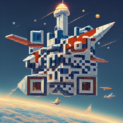 Pixel Spaceship Over Planet QR Code for Posters