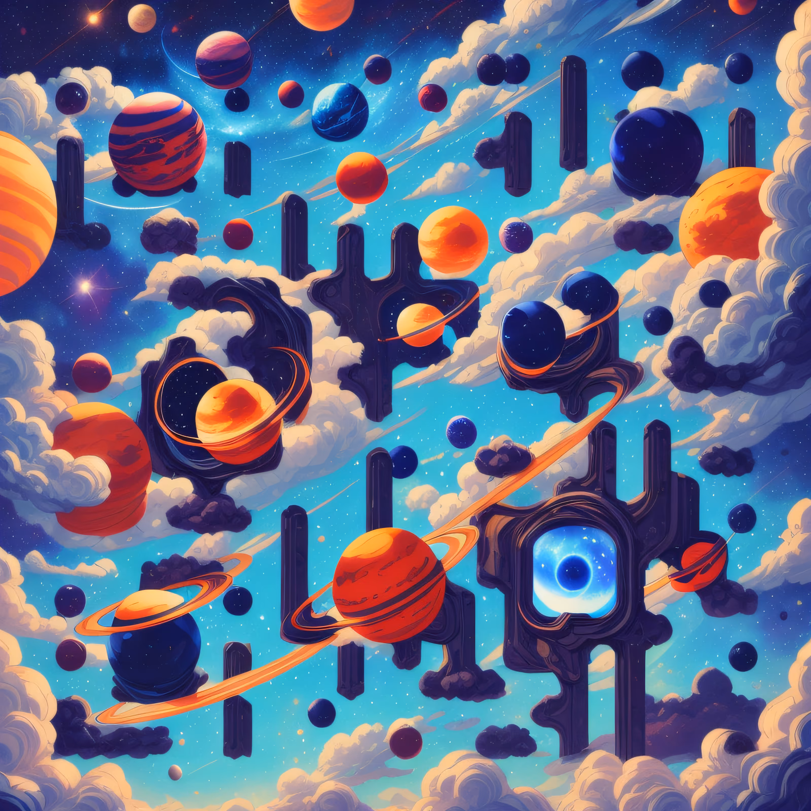 Planets and Clouds Cosmic Vector QR Code Art — image 1