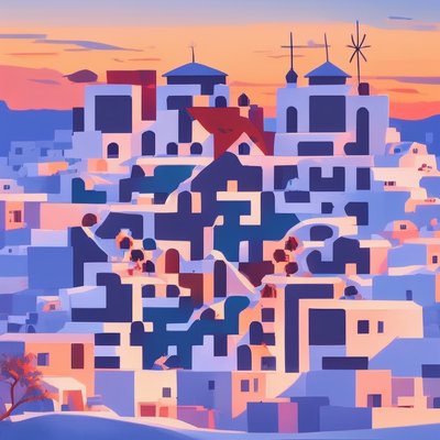 Greek Village Sunset Vector QR Code for Posters