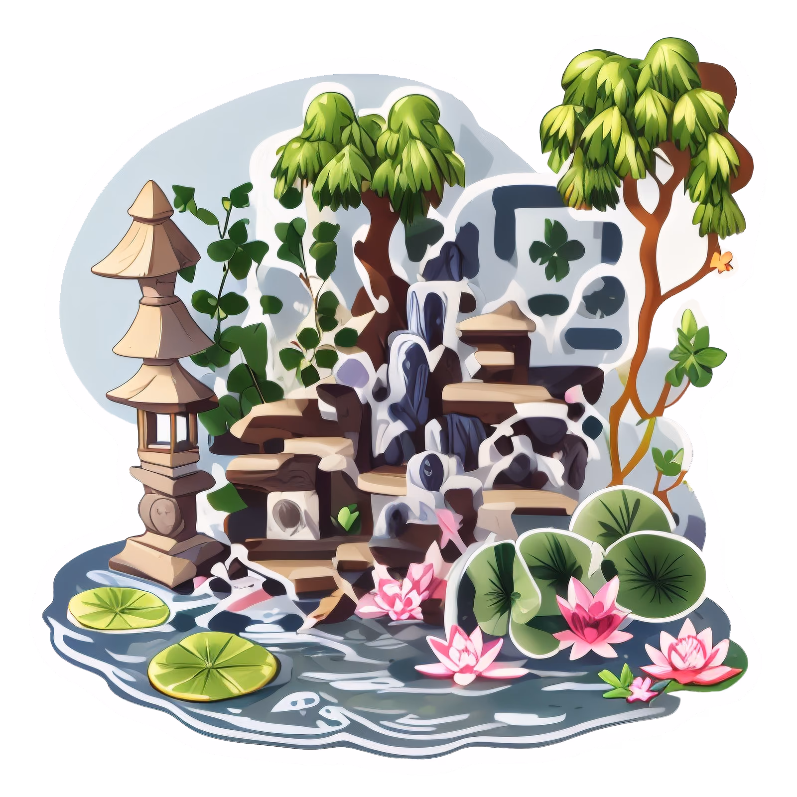 Japanese Garden Waterfall Vector QR Code for Stickers — image 1