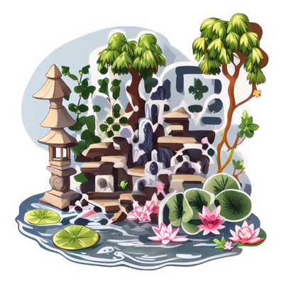 Japanese Garden Waterfall Vector QR Code for Stickers — image 1