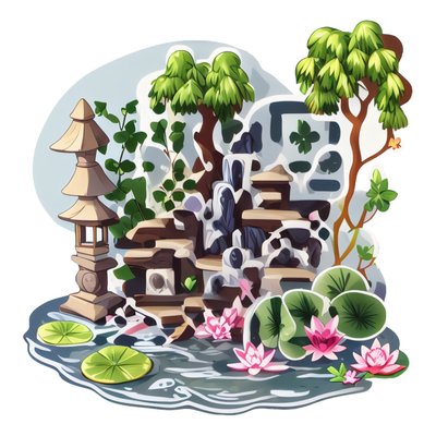 Japanese Garden Waterfall Vector QR Code for Stickers