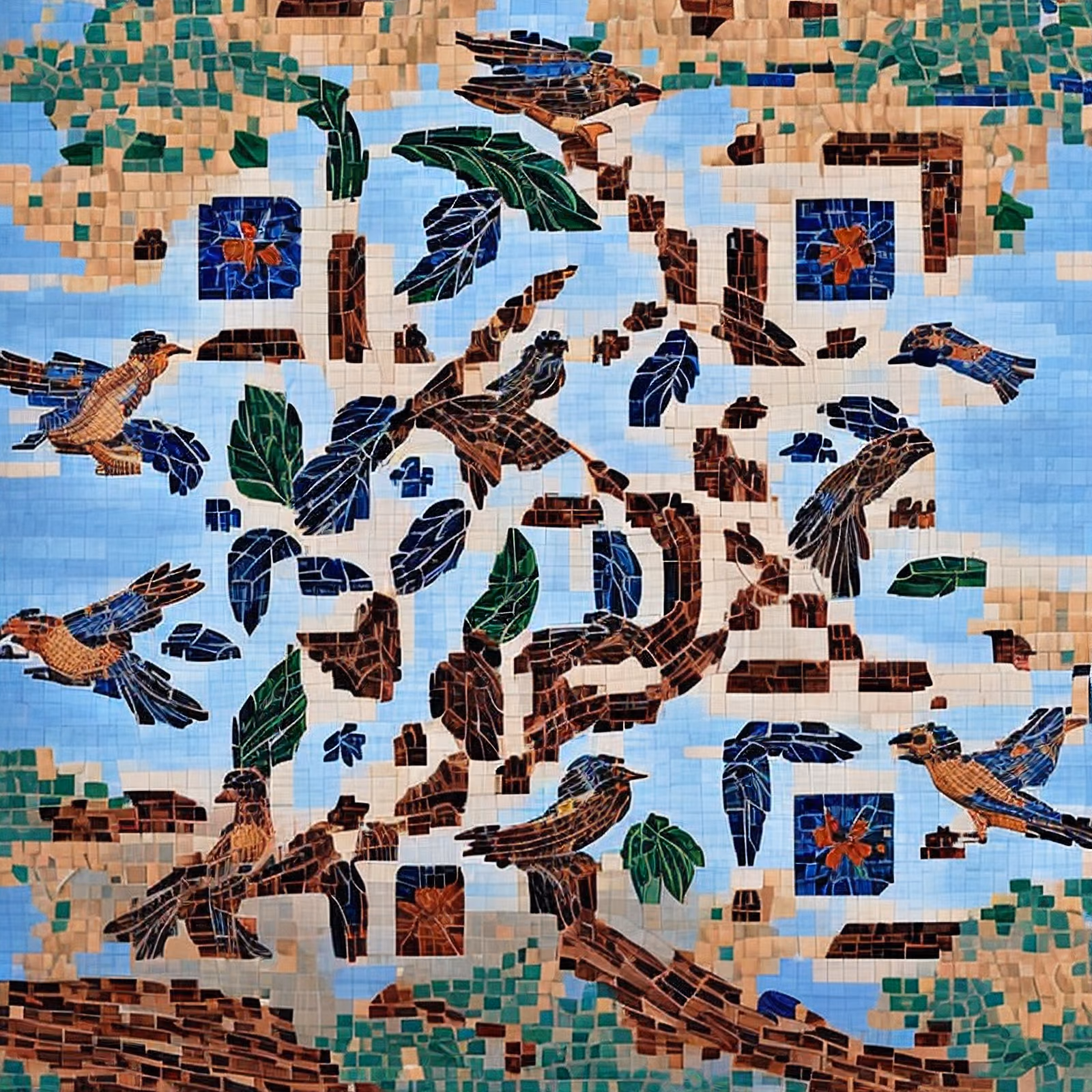 Birds and Leaves Tile Mosaic QR Code Art — image 1