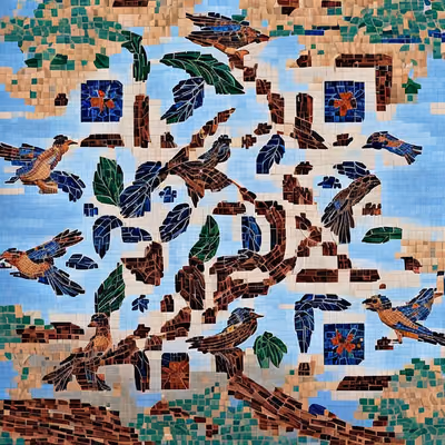 Birds and Leaves Tile Mosaic QR Code Art — image 1